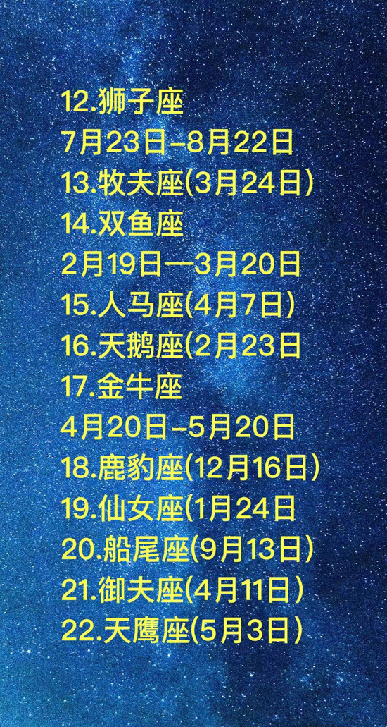 88个星座对应生日_88星座日期查询表